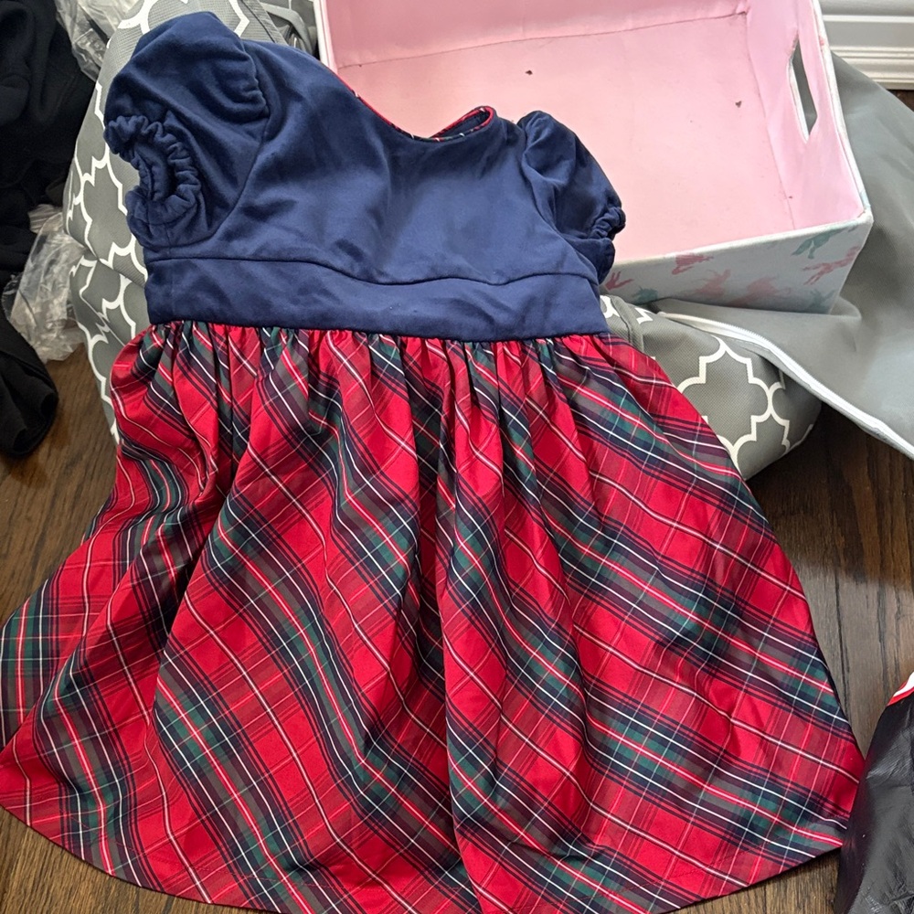 Max Studio Navy and Red Plaid Kids Dress